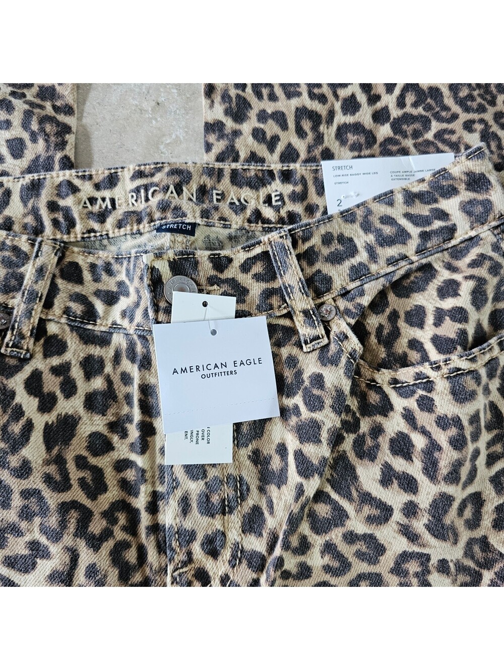 American Eagle Leopard Print Wide Leg Pants sz 2 Long - Picture 10 of 12